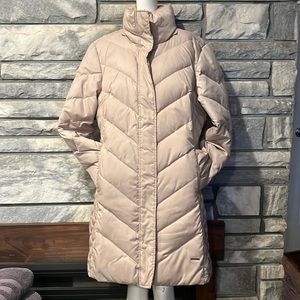 Kenneth Cole reaction tan long puffer coat